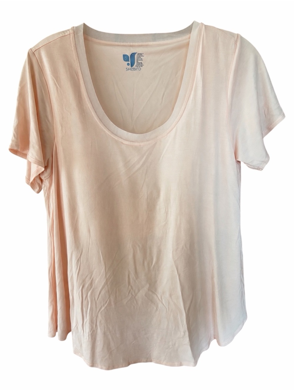 Shebird | Soft Scoop Neck Short Sleeve Tee in Light Blush with Built-In Bra